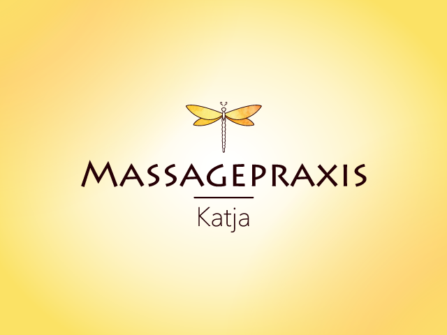 Logo Massagepraxis Katja mit Libelle und Schriftzug