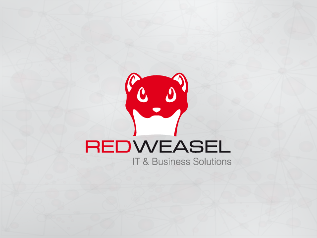 Logo mit einem roten Wiesel-Kopf